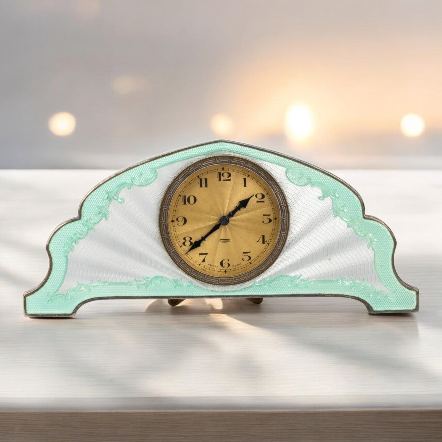Adie Brothers Art Déco sterling silver enameled table clock / horloge / tischuhr
