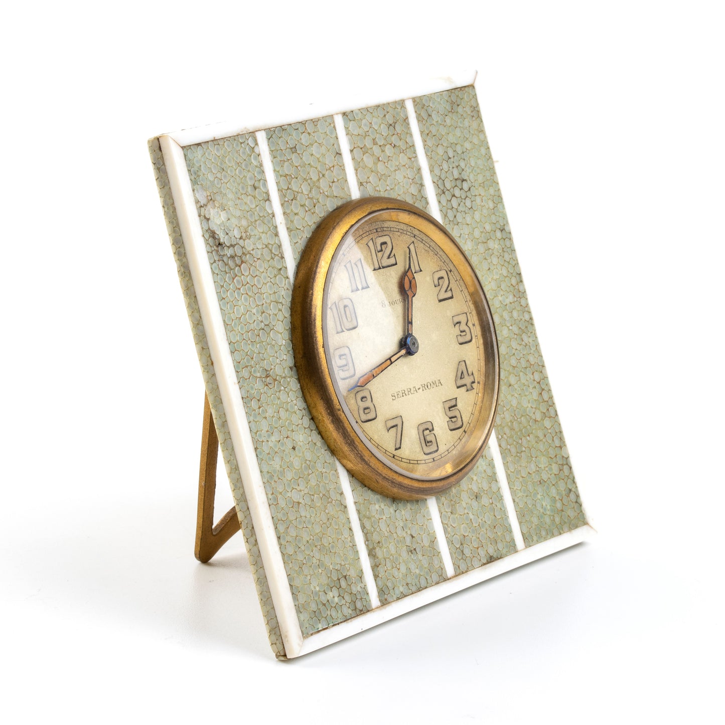Beautiful Art Déco Shark skin & Marine Ivory 1920s Table Clock /Horloge de table/Tischuhr Rare