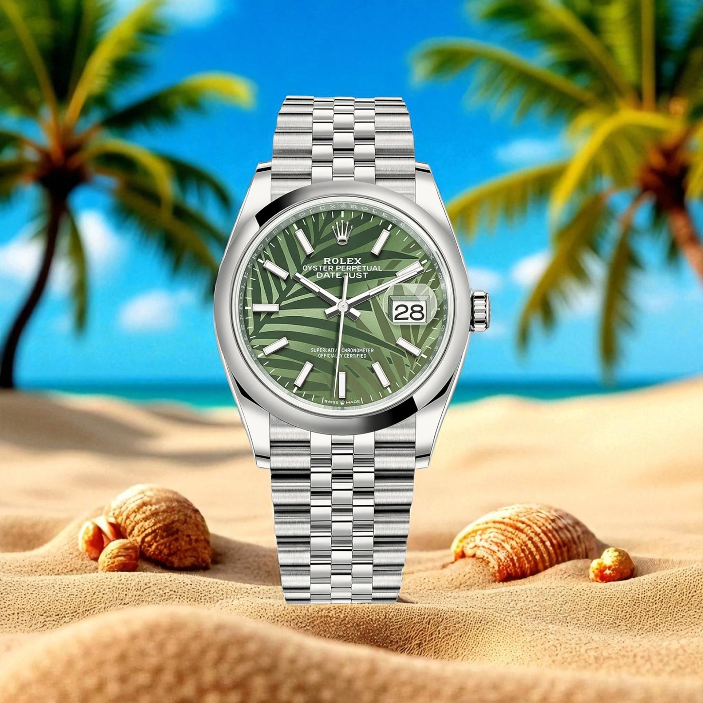 Rolex Oyster Perpetual Datejust Ref. 126200 Palm Dial NEW