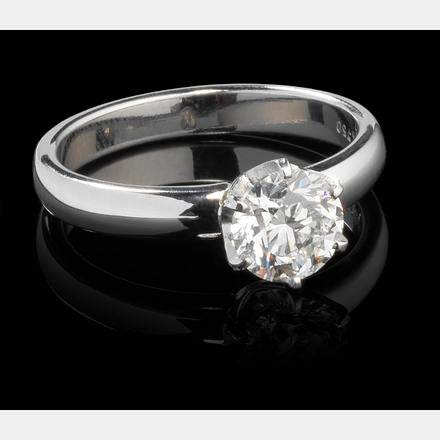 18 k White Gold Ring set with a solitaire diamond, 1.01 ct, D, SI1, GIA certificate