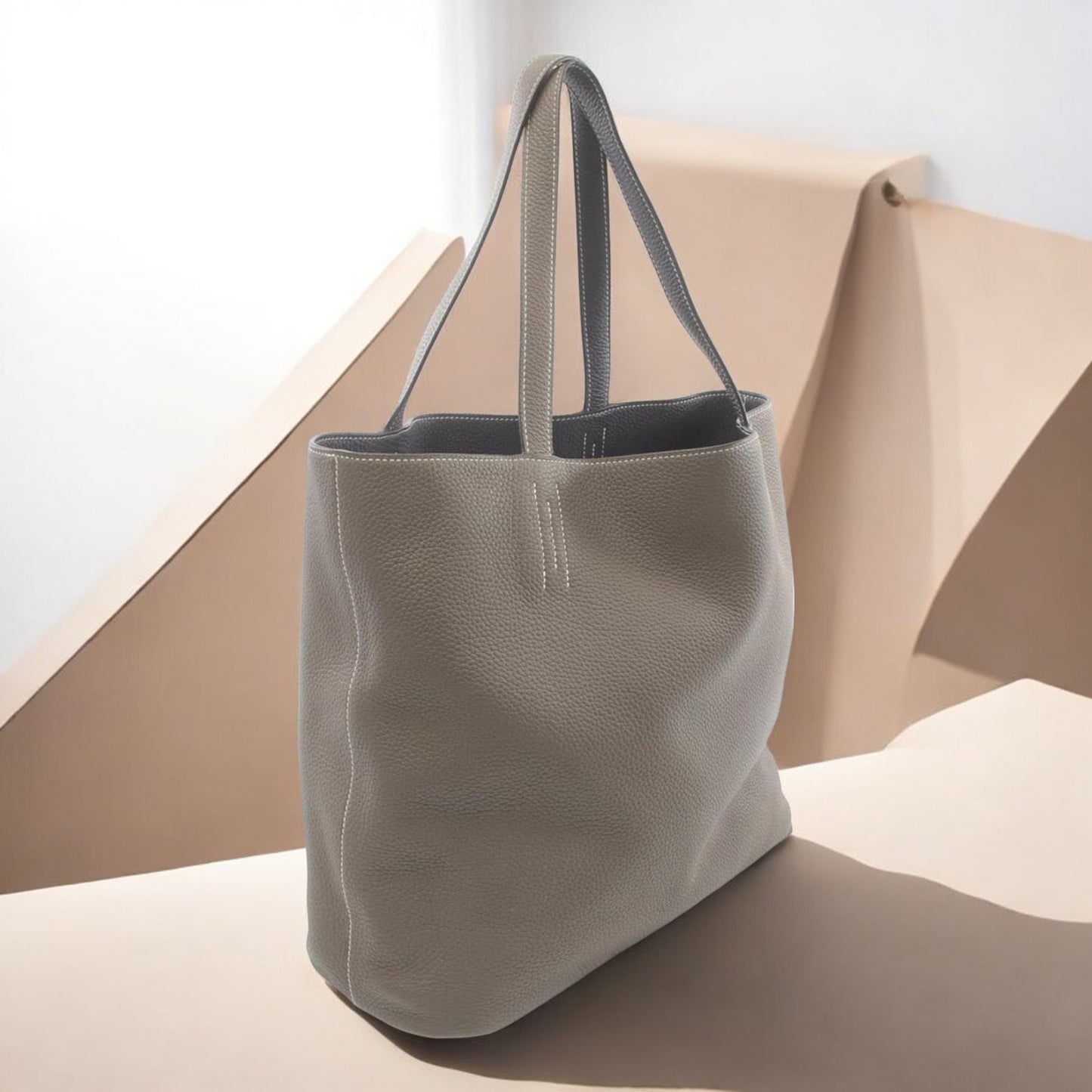 Hermes reversible double side tote taupe & brown leather bag / sac / tasche
