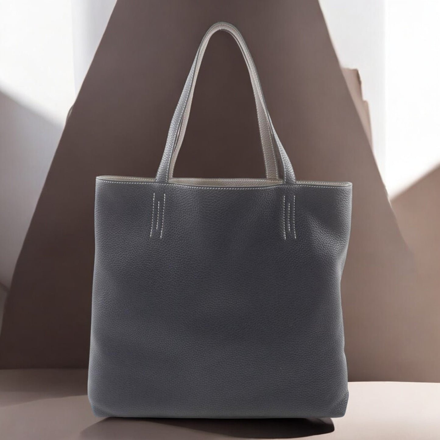 Hermes reversible double side tote taupe & brown leather bag / sac / tasche