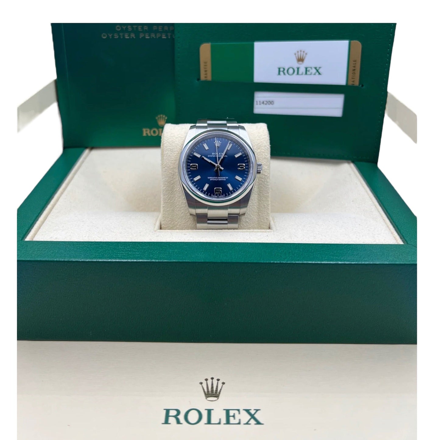 ROLEX Oystr Perpetual 114200 Blue Dial Full Set