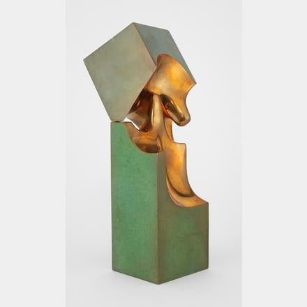 Abstract Sculpture by Lorzeno Frechilla, bronze with green vintage patina, signed and numbered