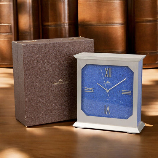 Jaeger-LeCoultre Rare Lapis Lazuli Big Table Desk Clock Tischuhr Horloge in its original box ca 1970'