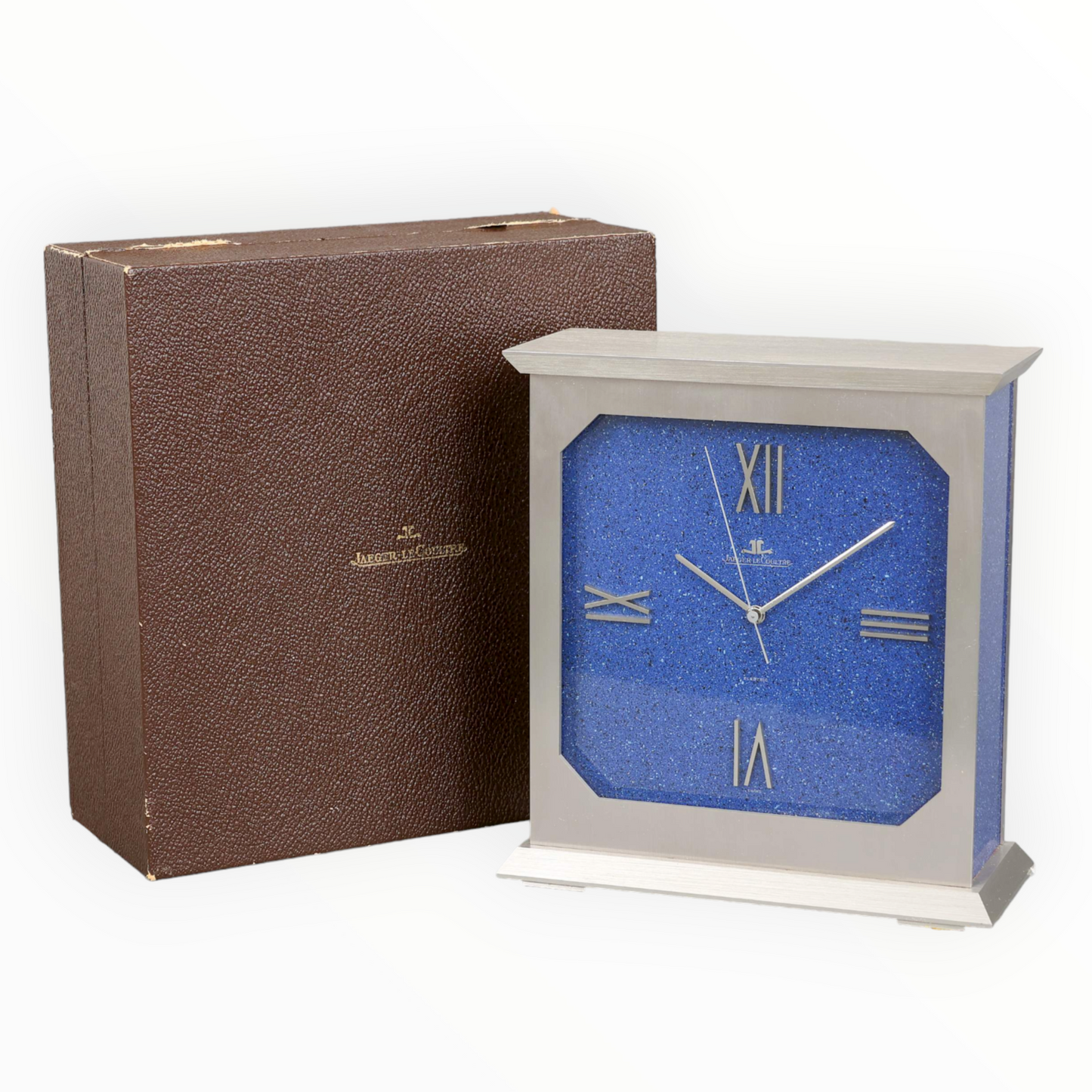 Jaeger-LeCoultre Rare Lapis Lazuli Big Table Desk Clock Tischuhr Horloge in its original box ca 1970'