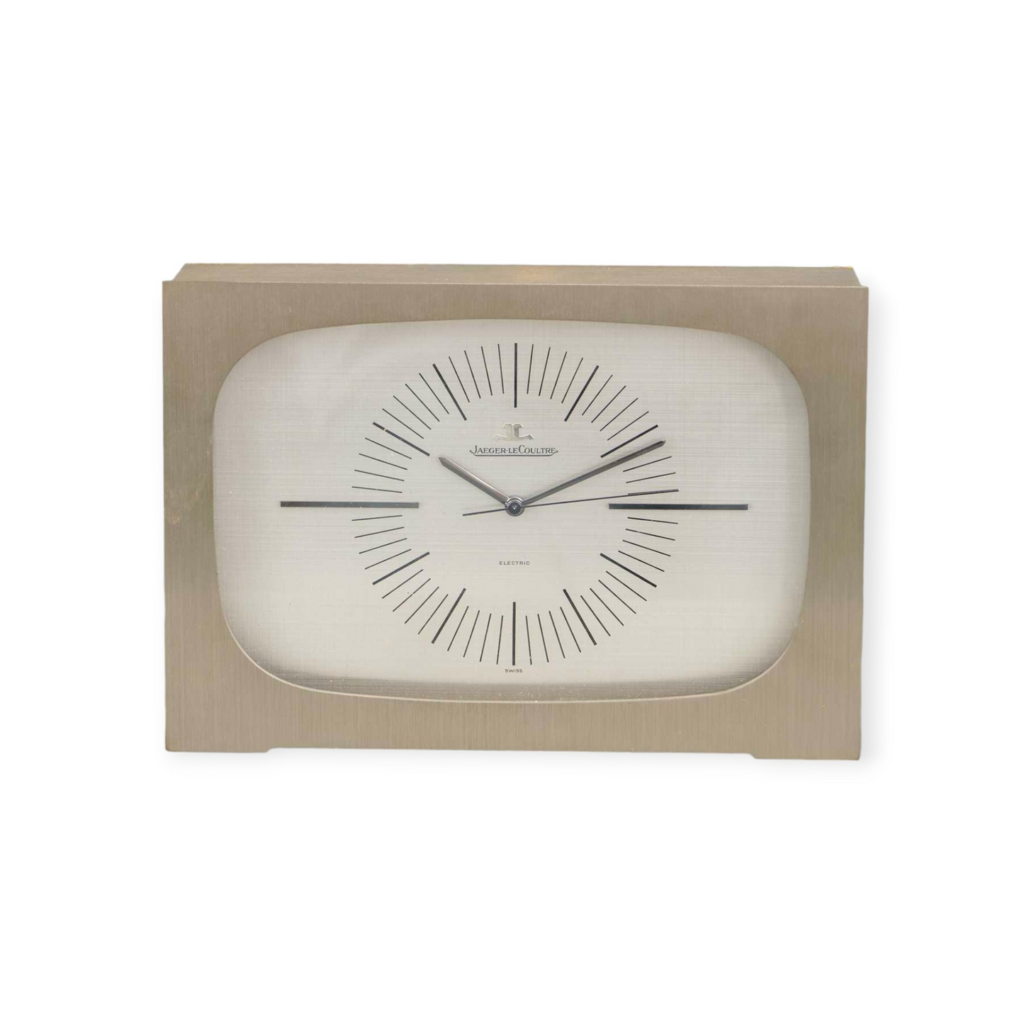 Jaeger-LeCoultre Steel Big Electric Table Clock Horloge de table Tischuhr in its original box ca 1960