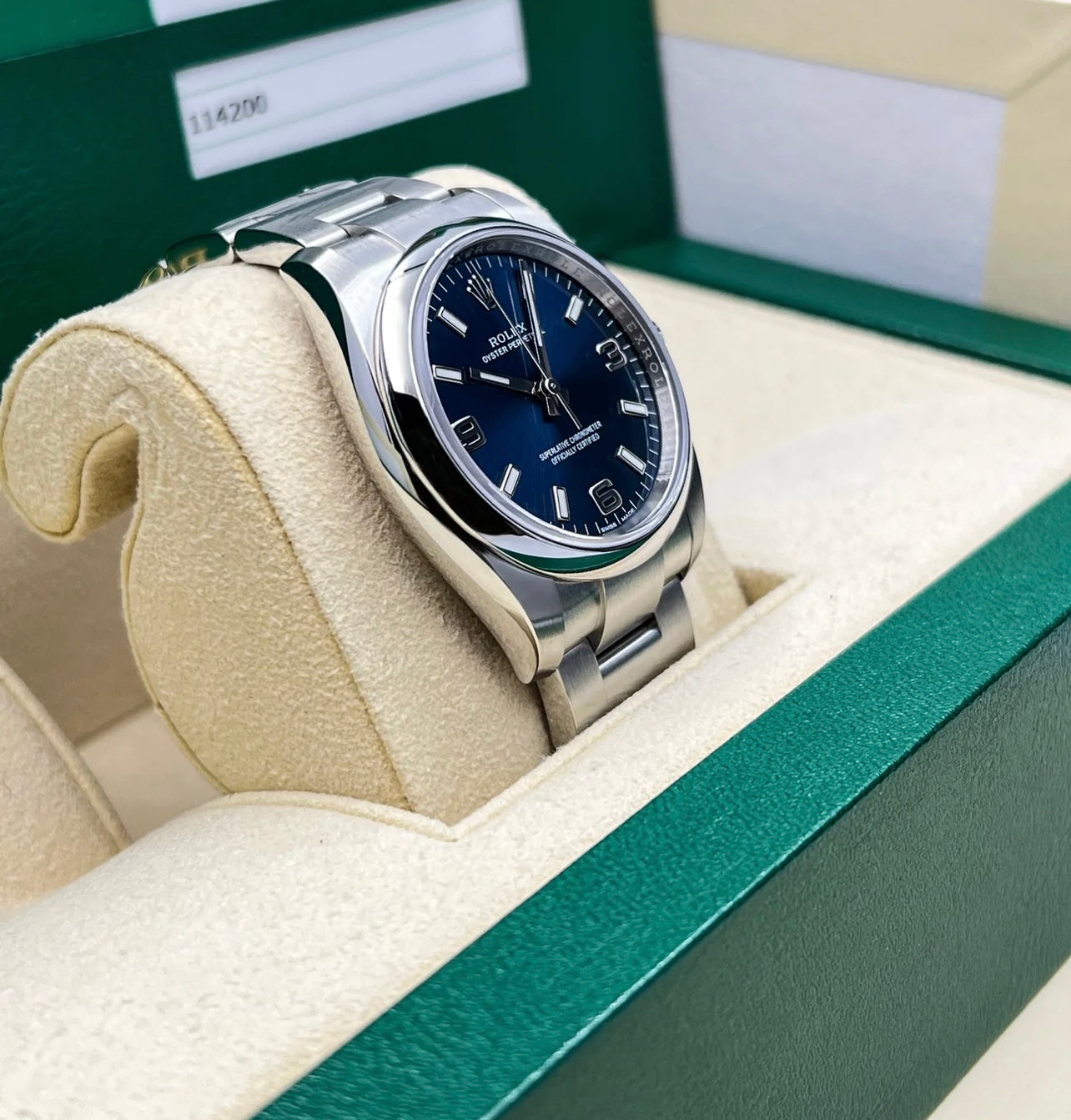 ROLEX Oystr Perpetual 114200 Blue Dial Full Set