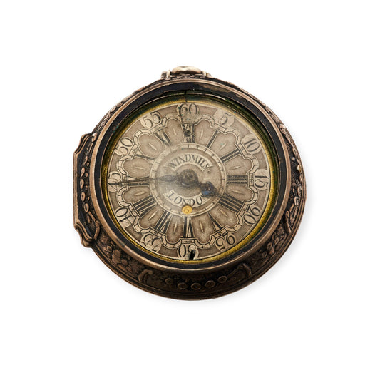 Windmills Spindle Silver Pocket Watch / Montre de poche/ Taschenuhr 18c, patina dial Rare
