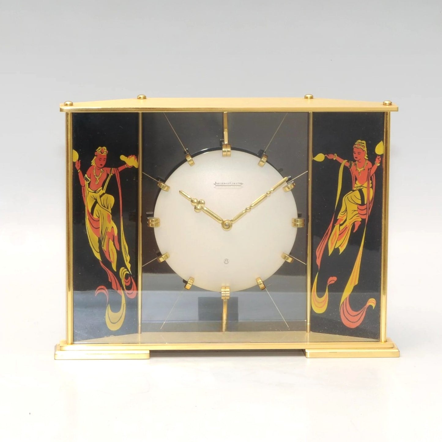 Jaeger-LeCoultre 8 Days Table Clock Horloge ca 1960 with Oriental Dancing Theme One of One