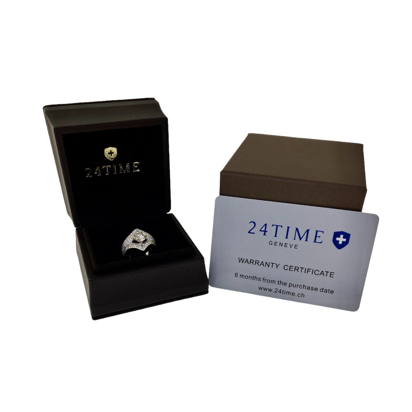Design Solitaire 1kt fancy yellow diamond paved with ca.180 white diamonds 18k White Gold Ring