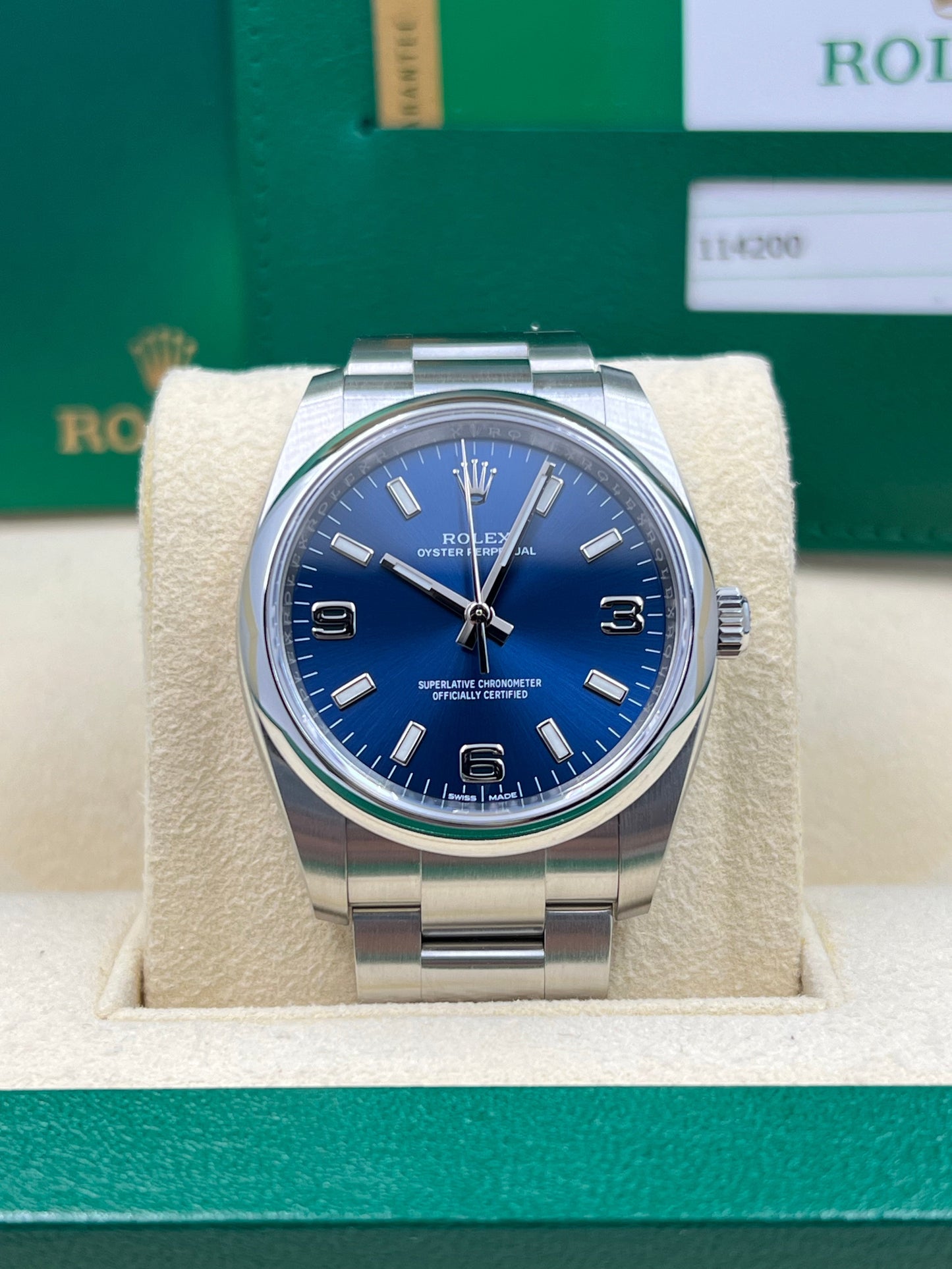 ROLEX Oystr Perpetual 114200 Blue Dial Full Set