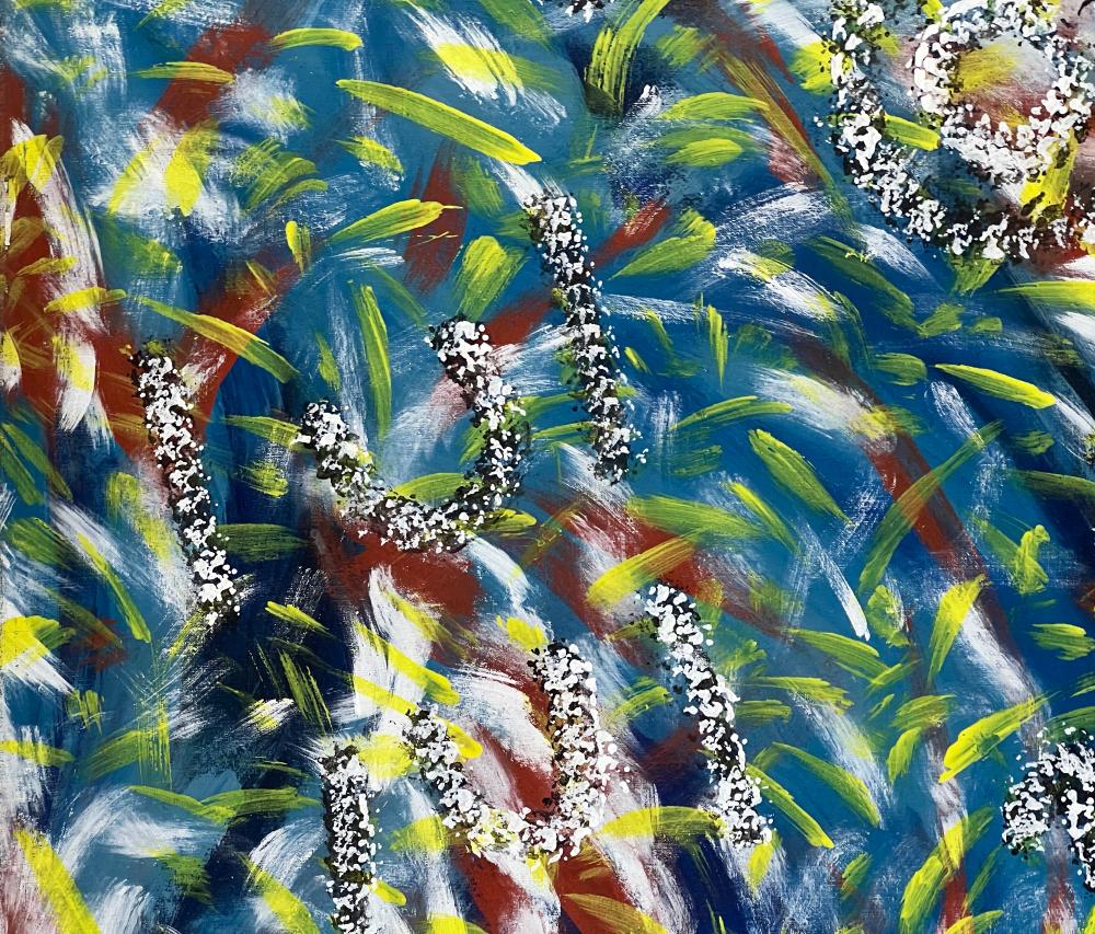 Aboriginal Painting by Jean Nampitjinpa, Fire Dreaming, Acrylic on Linen