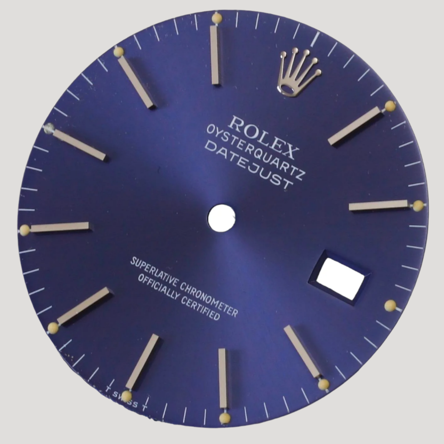 Beyeler Rolex Oysterquartz Datejust satiné soleil blue dial with "T swiss T"