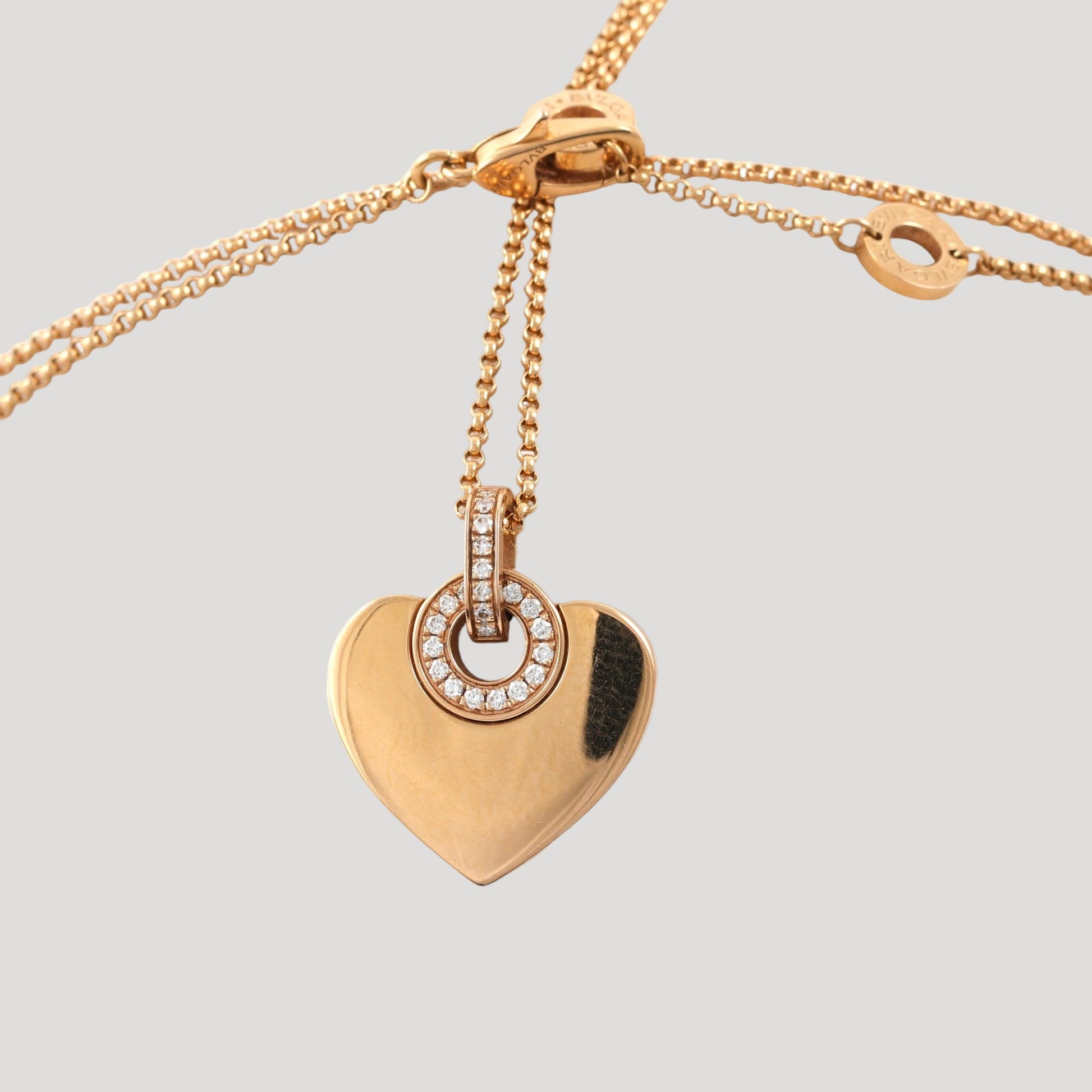 Bulgari 18k Rose Gold Necklace and Heart pendant set with diamonds