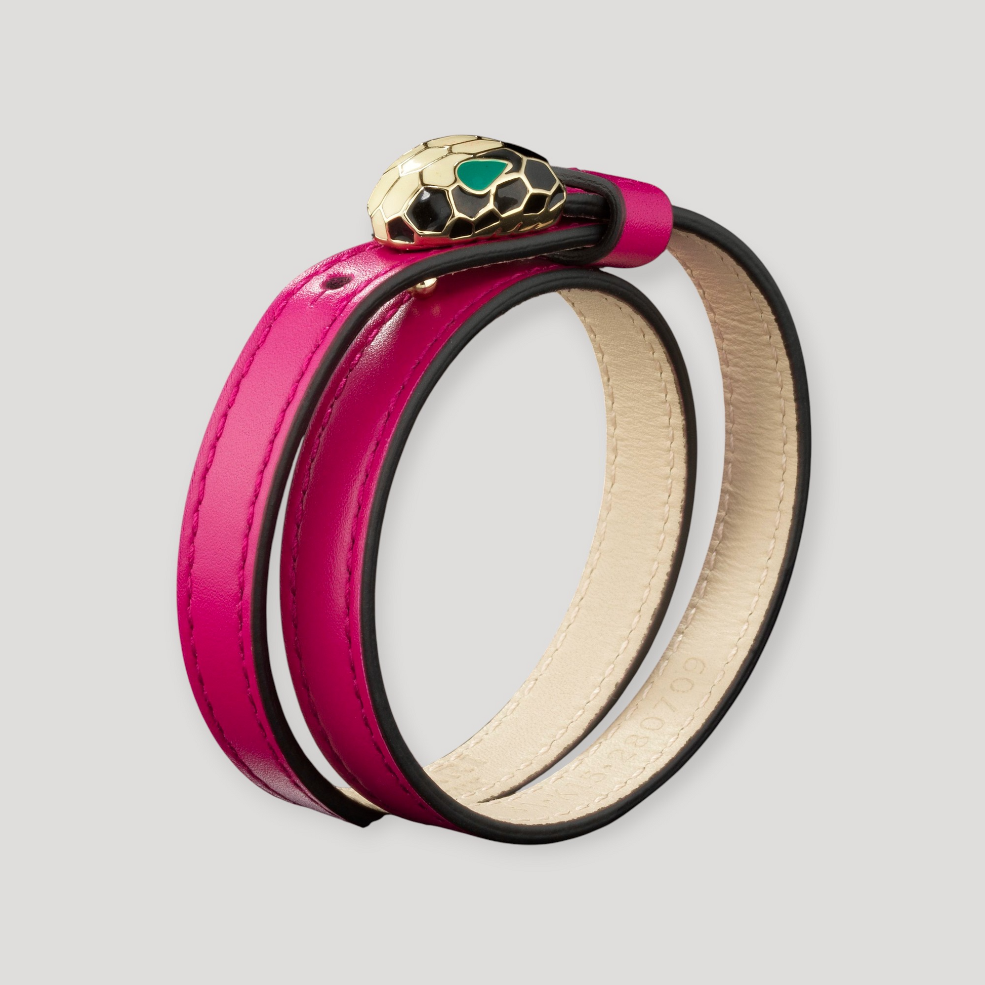 Bulgari Serpenti double-wrap fuchsia leather bracelet