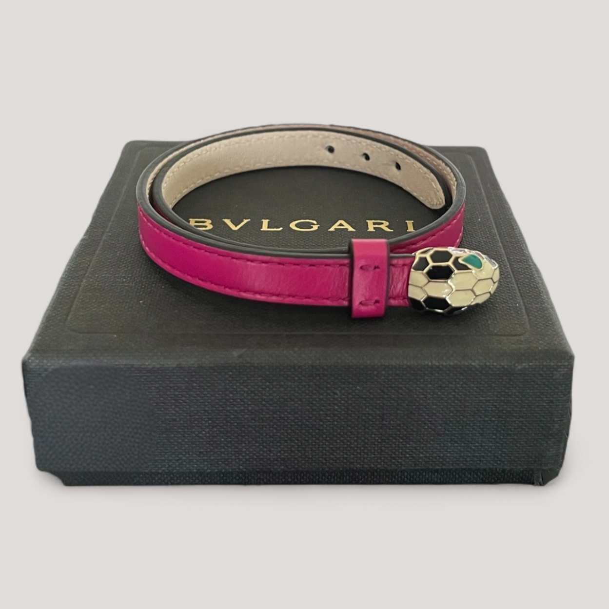 Bulgari New Serpenti double-wrap fuchsia leather bracelet