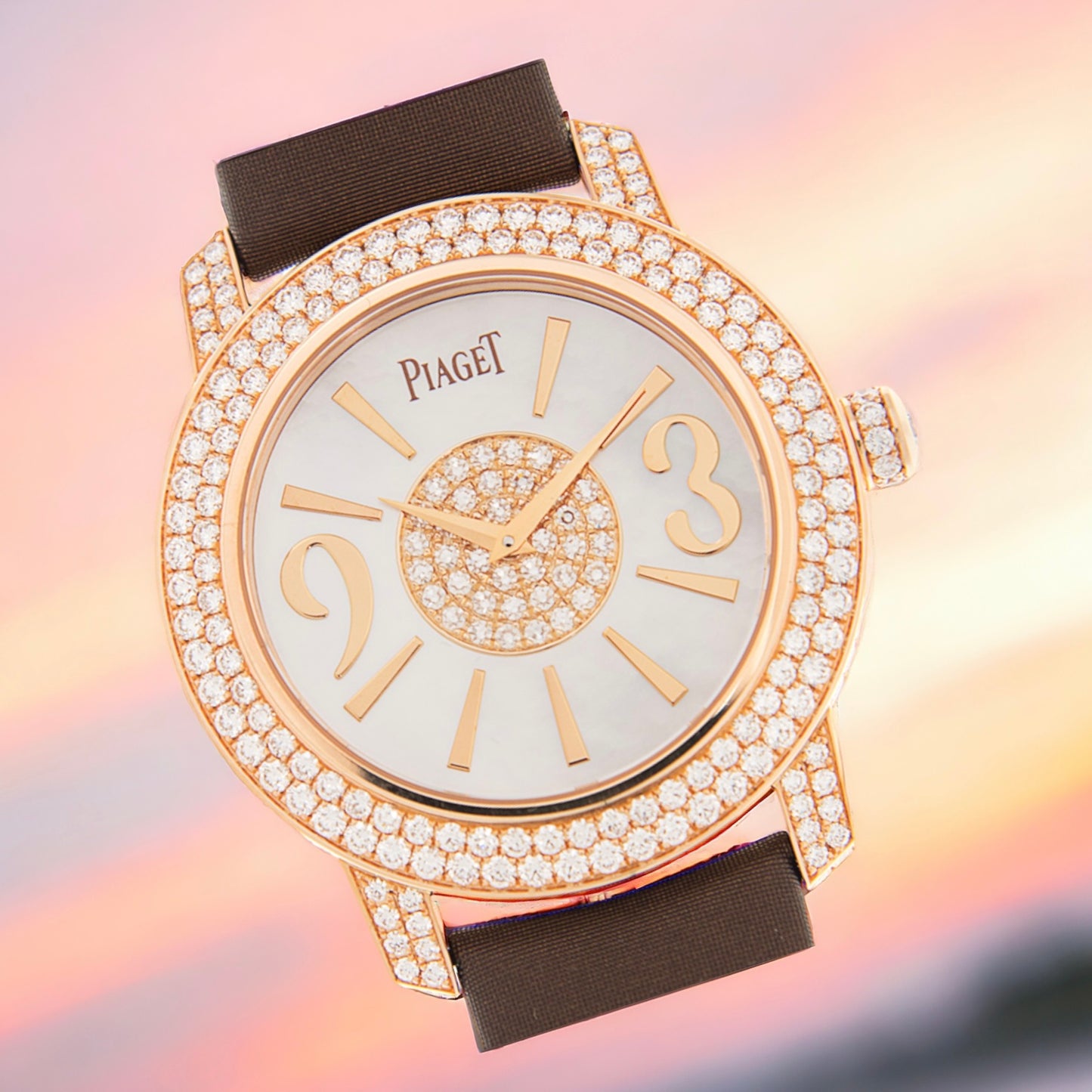 Piaget 18k Rose Gold Limelight Gala paved with diamonds Full Set New