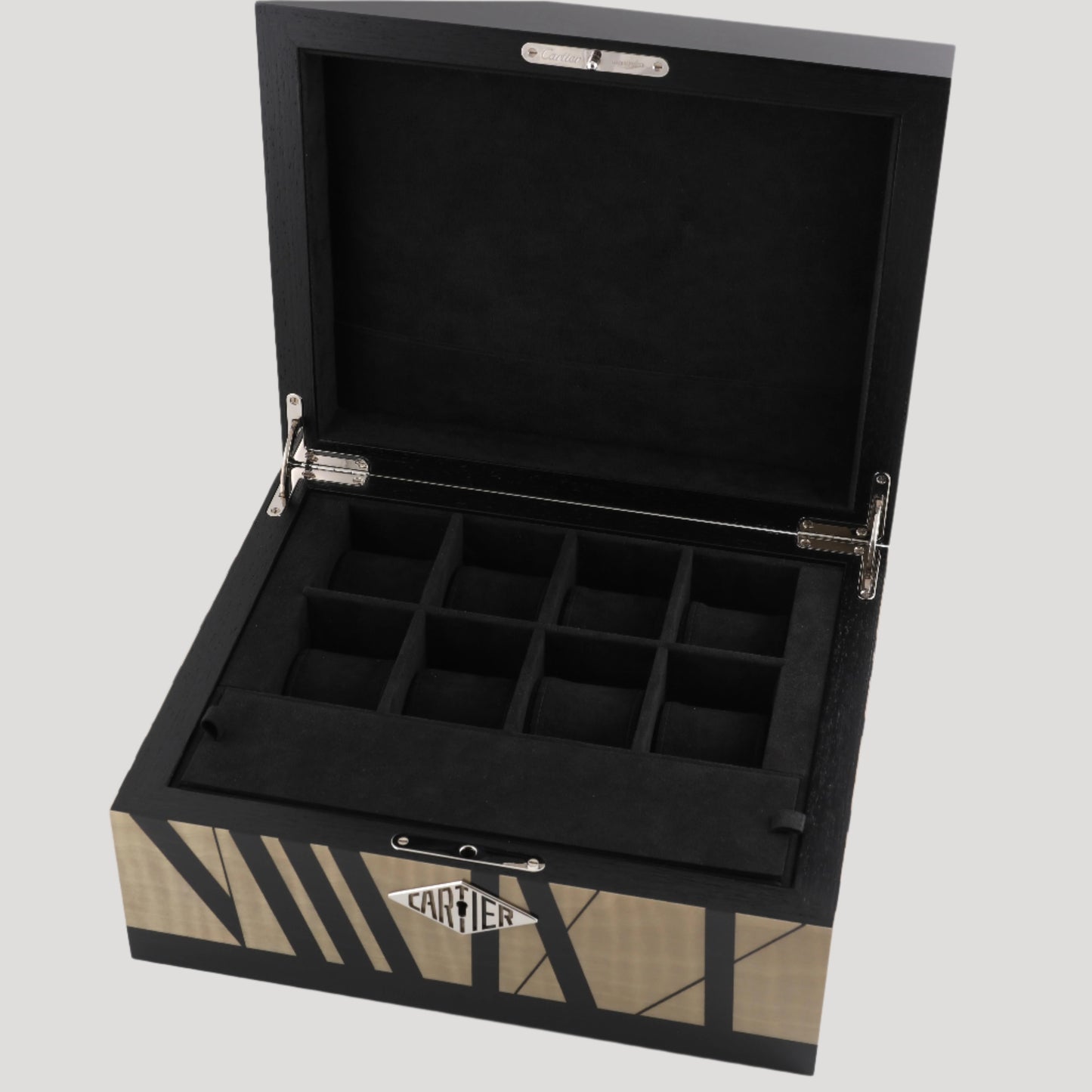 Cartier New Rare XL marquetery wooden watches presentation Box