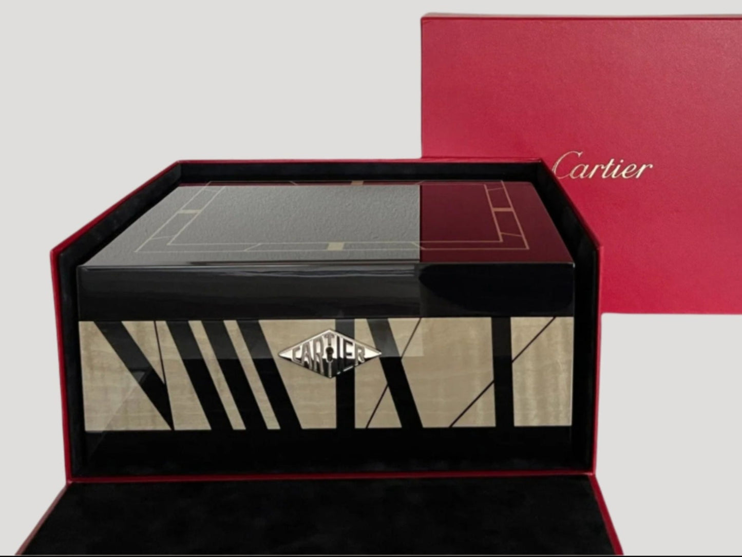 Cartier New Rare XL. marqueterie wooden 8 watches Box / Boîte /Schachtel/ Scatola & outer box