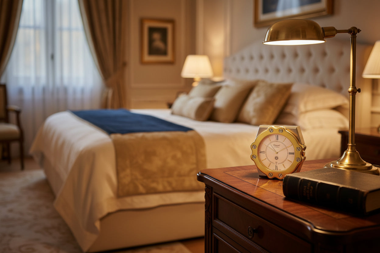 Chopard St. Moritz Ref. T8047, two-tone steel Alarm Table Clock with date indication 1980'