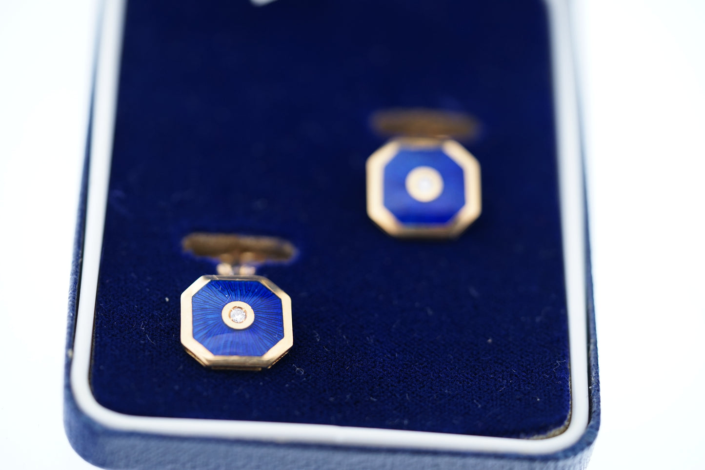 Fine Smalto Enameled 18K Gold & Diamond Cufflinks / Boutons manchettes /Manschettenknöpfe