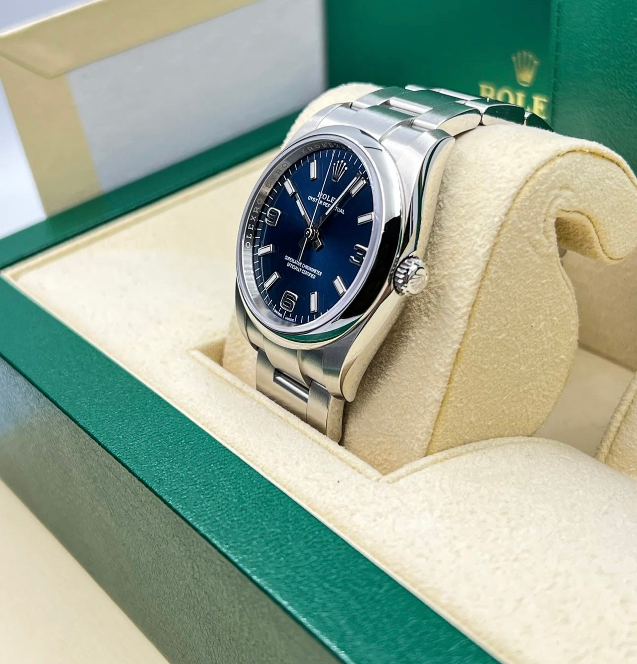 ROLEX Oystr Perpetual 114200 Blue Dial Full Set