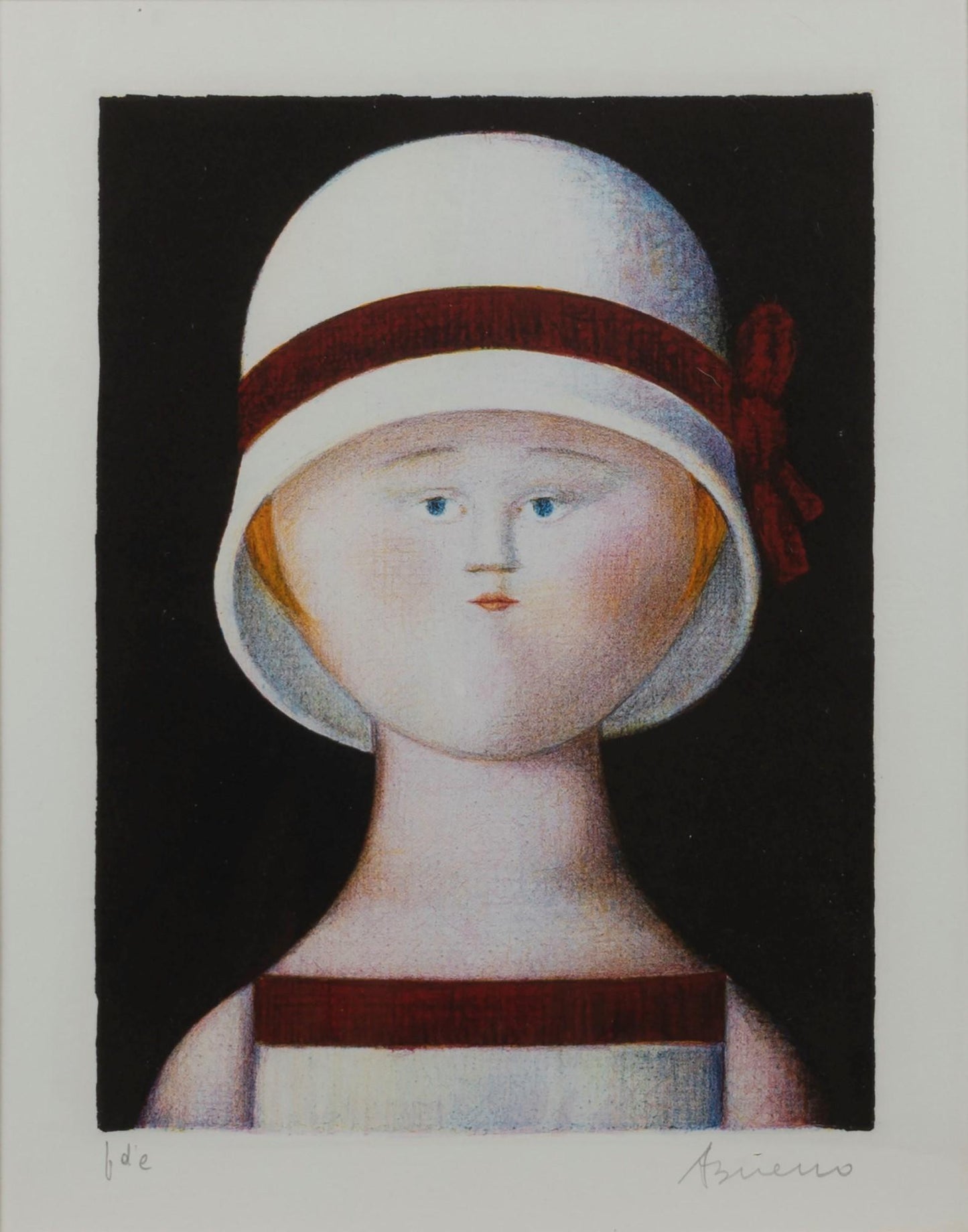 Antonio Bueno - Lithograph 'Girl with hat' Framed