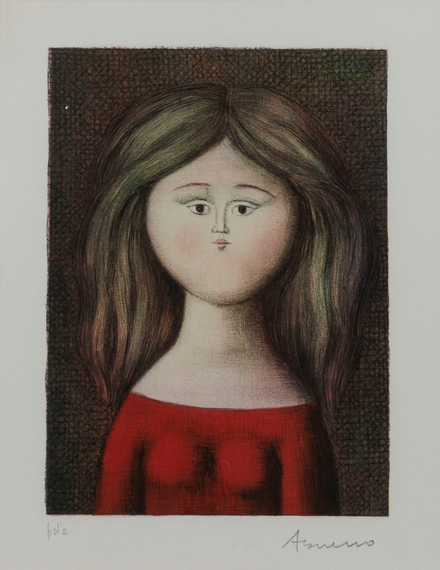 Antonio Bueno - Lithograph 'Girl with red dress' Framed