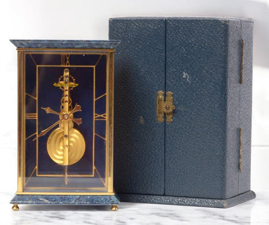 Jaeger-LeCoultre 'Baguette' as Lapis Lazuli Table Clock Horloge Pendule 1970' Very Rare