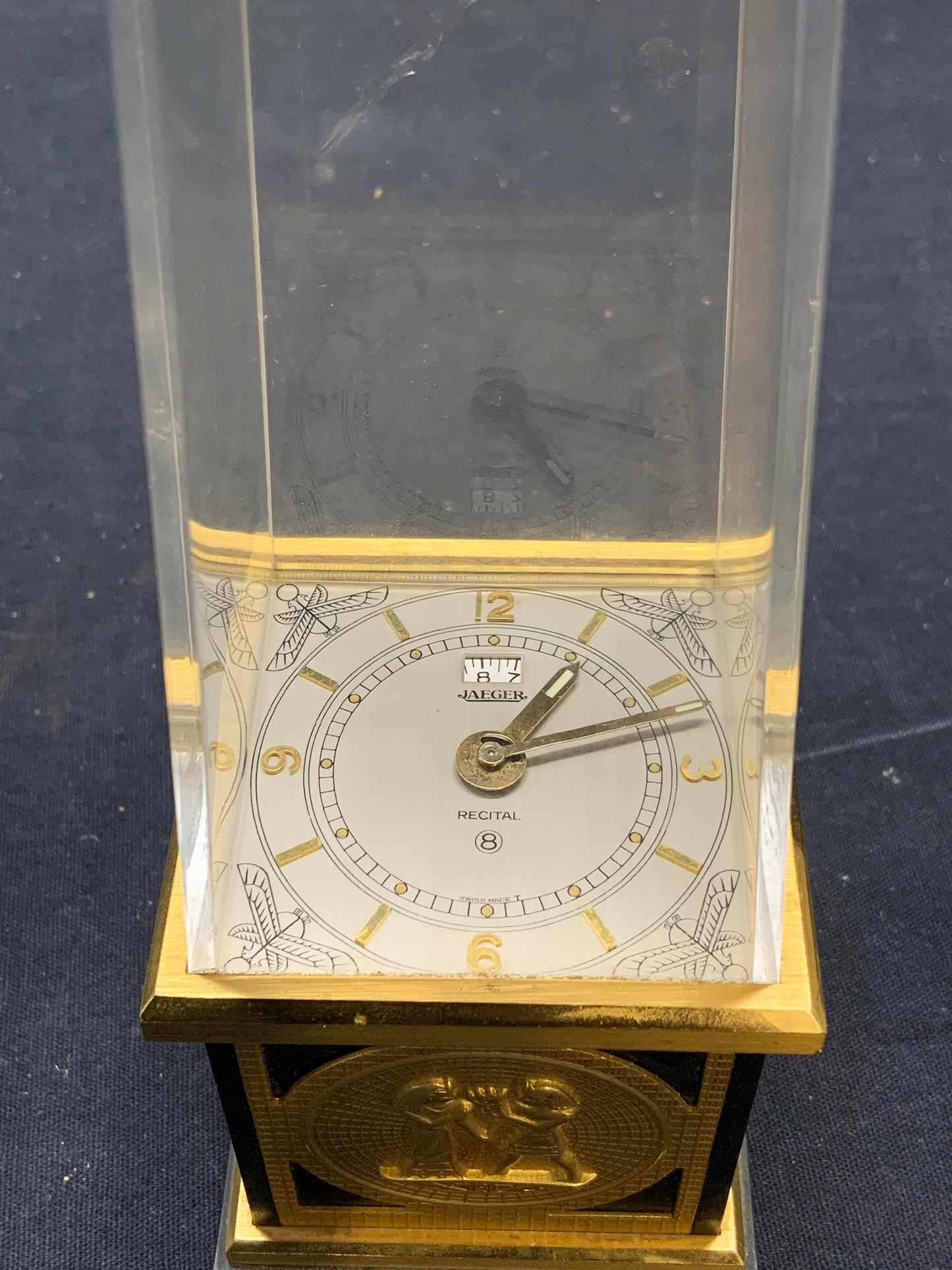 Jaeger-LeCoultre Rare 8 Days Egyptian Obelisk Clock in its original box 1950'