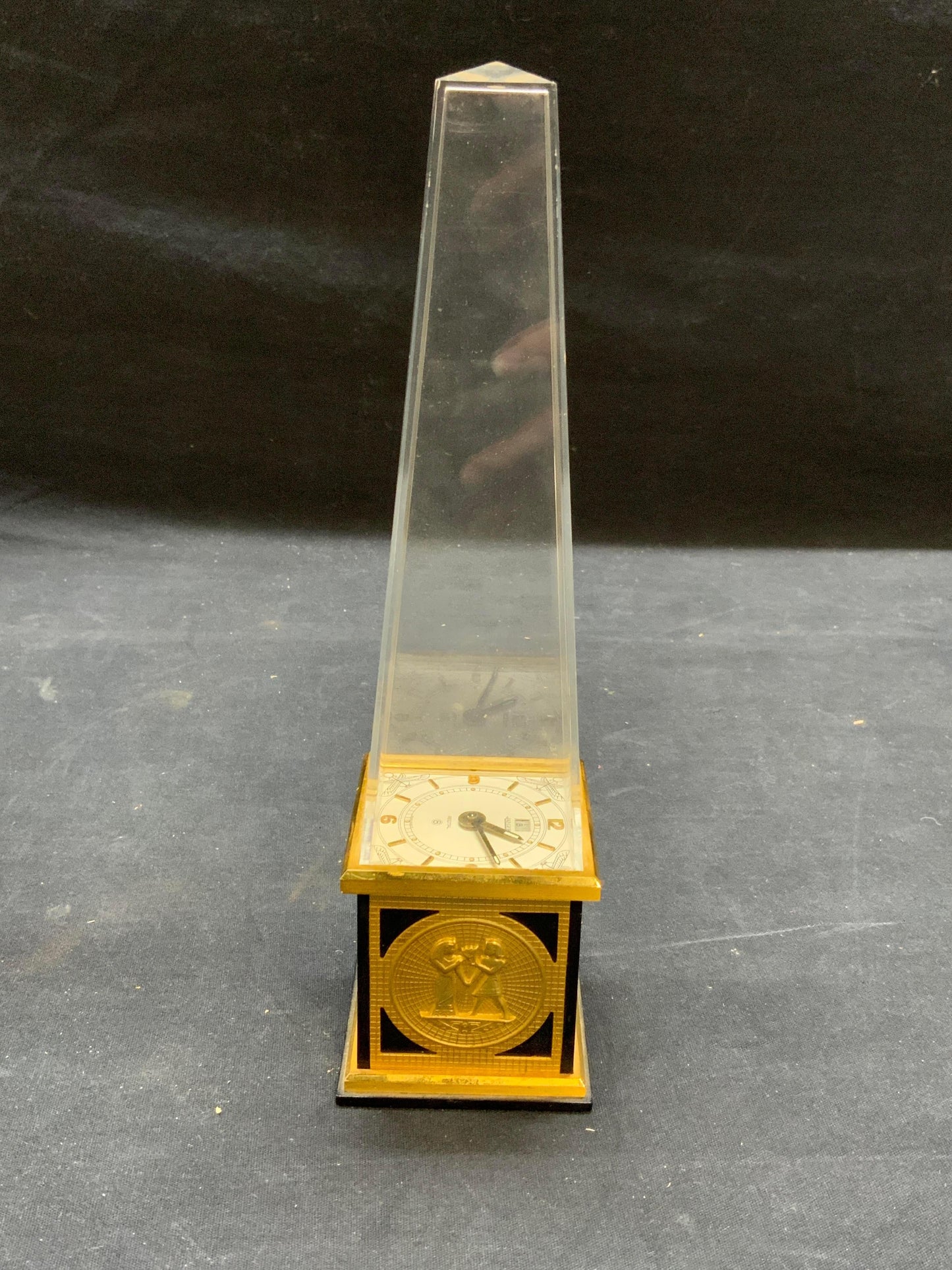 Jaeger-LeCoultre Rare 8 Days Egyptian Obelisk Clock in its original box 1950'