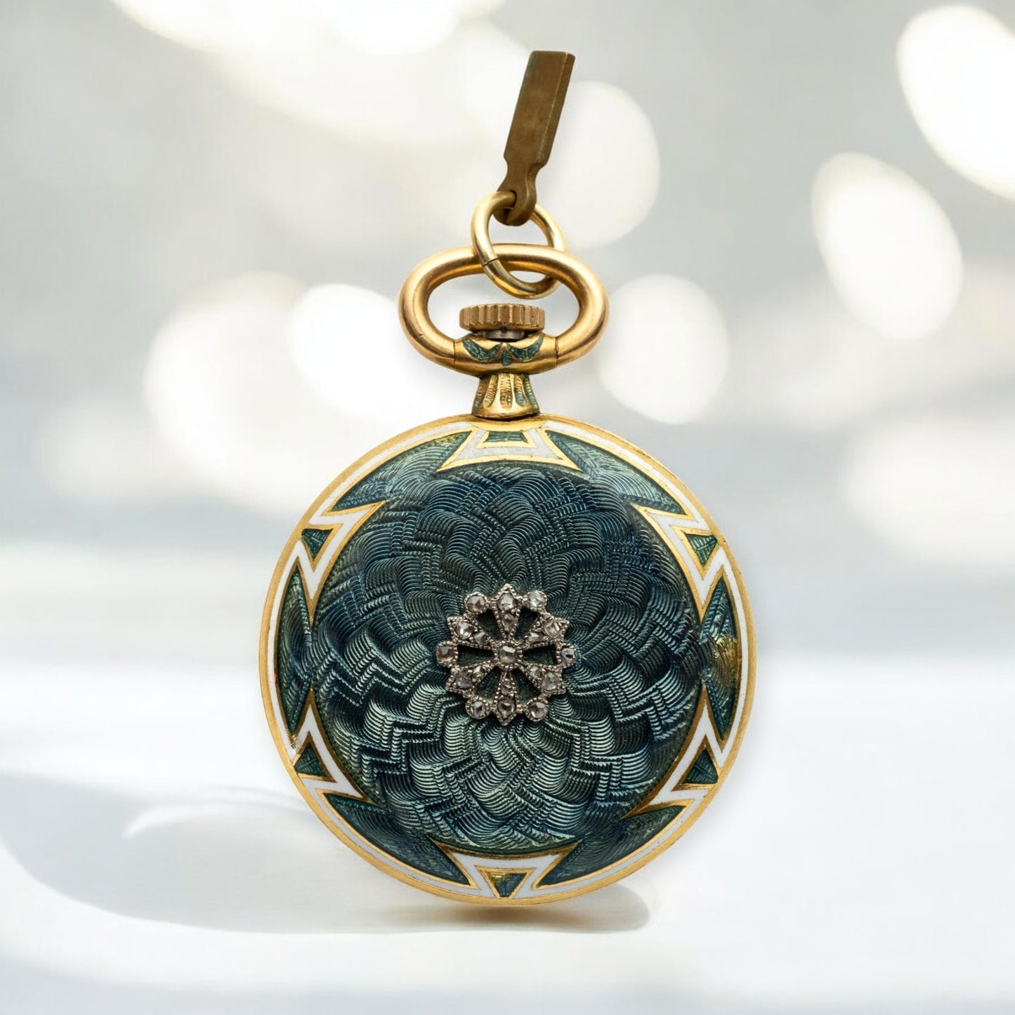 L. Leroy & Cie Rare Handcrafted Enameled Diamonds set Pendant Pocket Watch ca 1925'