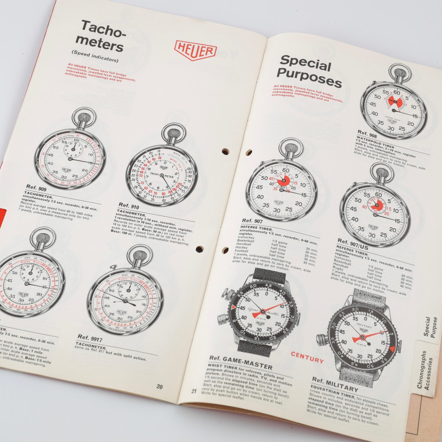 Heuer "Timers and Chronographs" Book Catalog, in English, with price list 1961