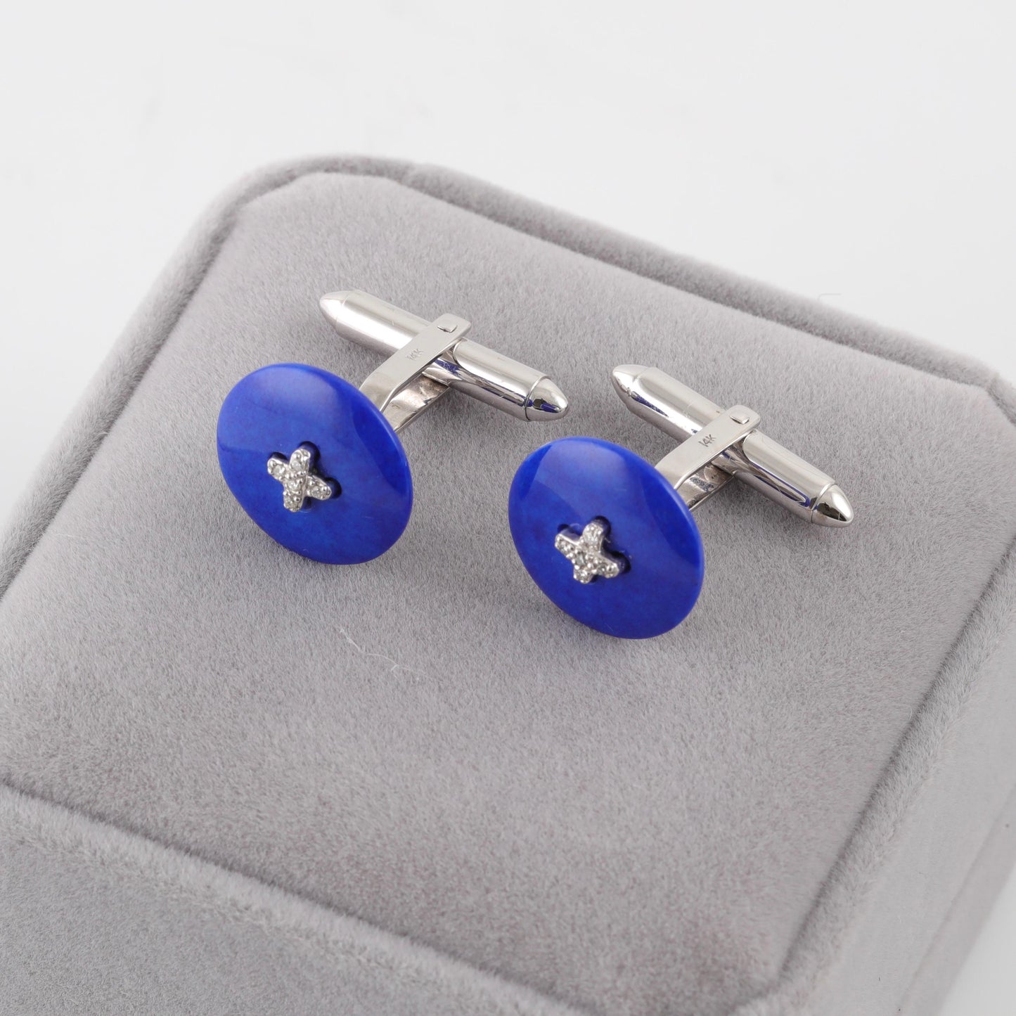 Fine Handmade Lapis Lazuli White Gold Cufflinks / Boutons manchettes /Manschettenknöpfe