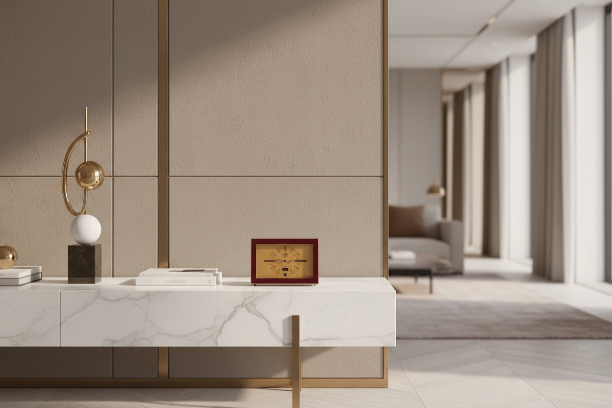 Hermès Art Deco Gilt brass and burgundy painted brass desk clock / horloge