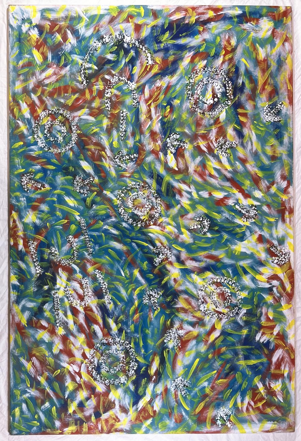 Aboriginal Painting by Jean Nampitjinpa, Fire Dreaming, Acrylic on Linen