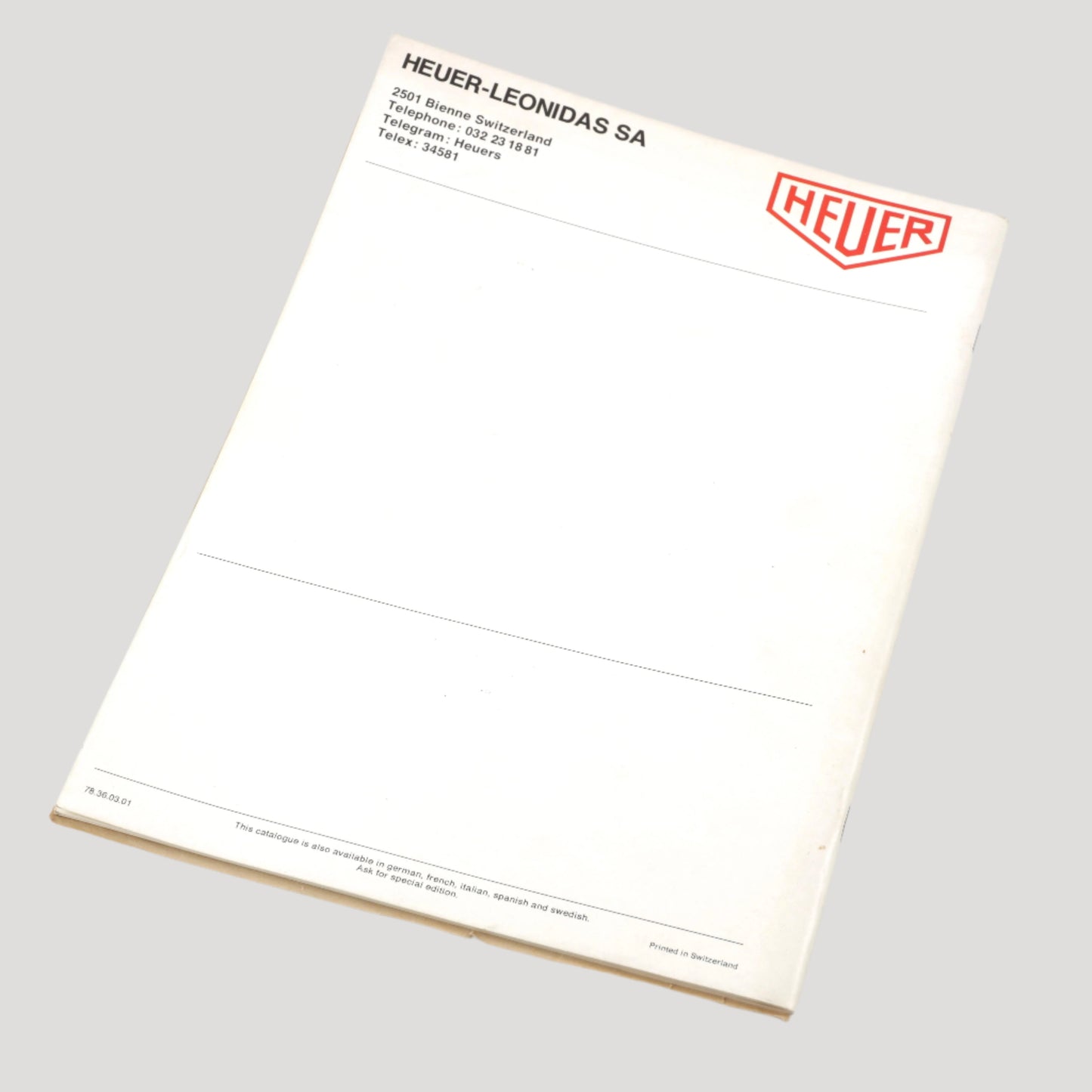 Heuer Stopwatches Book Catalog, in English, with price list, 1978