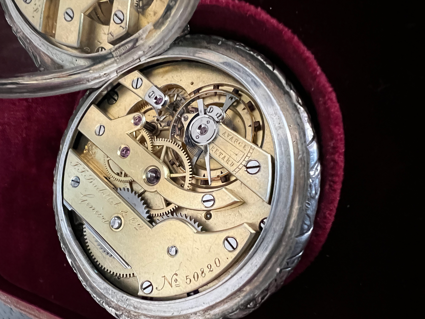 JJ Badollet & Co Genève 1887 Handcrafted Historical Vintage Rose Gold & Silver Pocket Watch /Taschenuhr Rare