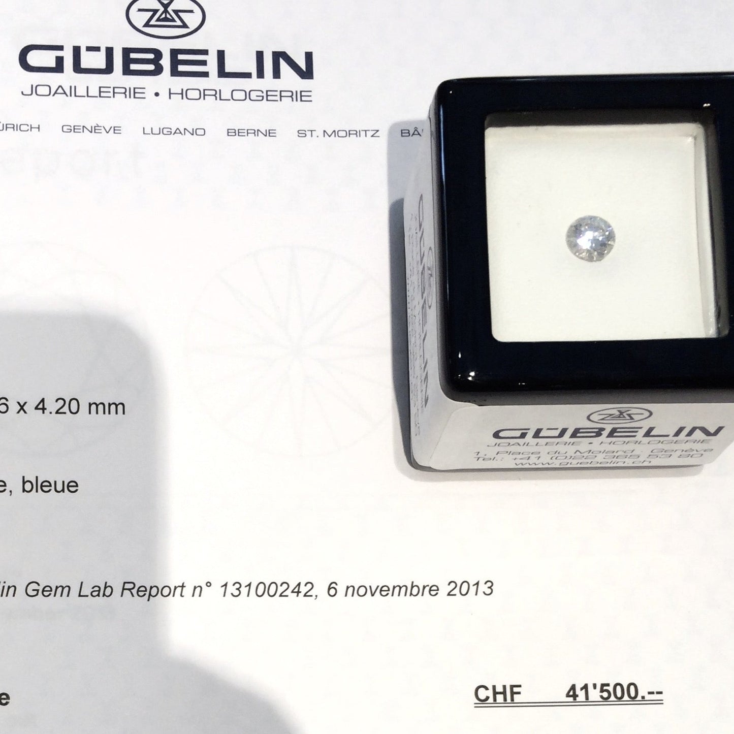 Diamond Solitaire 1.25 ct. D, IF Gubelin certificate & value estimation CHF 41.500.-