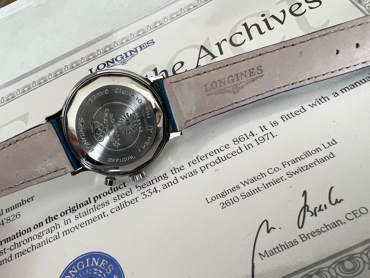 Longines Münich 1972’ Chronograph Valijoux 72 Vintage Collector Archives extract Ref. 8614