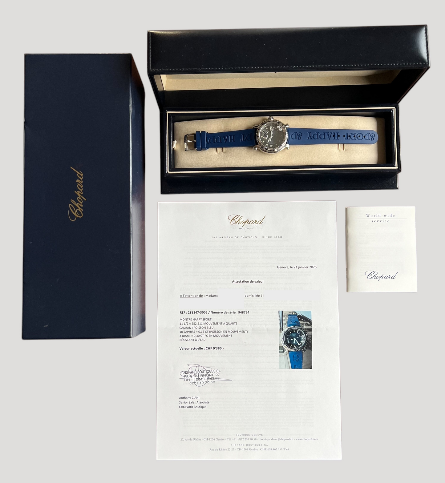 Chopard Happy Sport Blue Sapphire Fish Ref. 288.347-3005 Rare