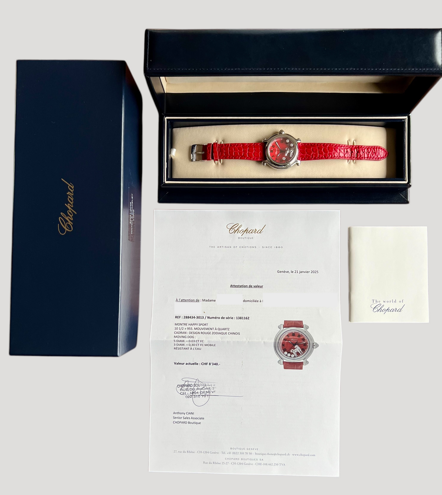 Chopard Happy Sport Red Chinese Zodiac Moving Dog  Ref. 288.434-3013 Rare