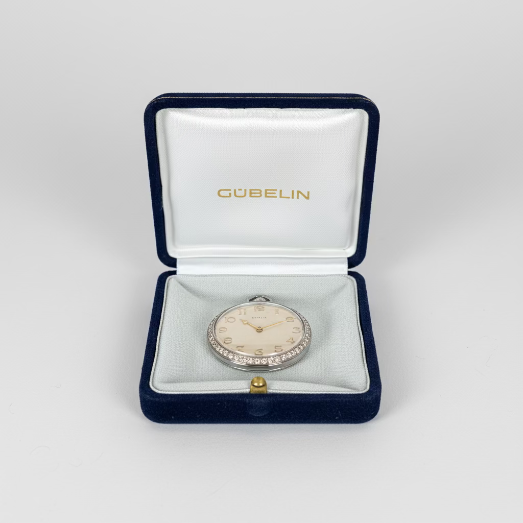 Gubelin Rare Platinum Pocket Watch set with Diamonds ca 1920'
