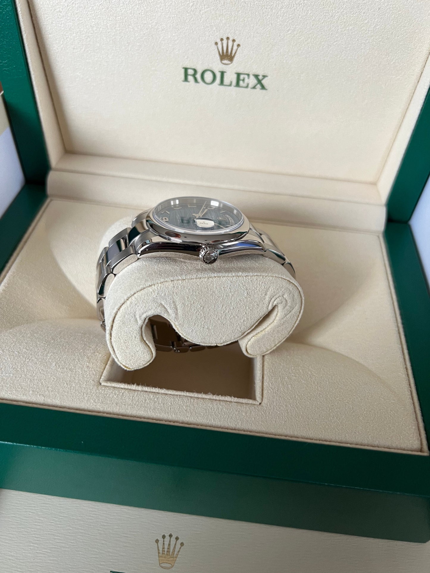 ROLEX Day-Date 18K White Gold, Blue Wave Dial Rare