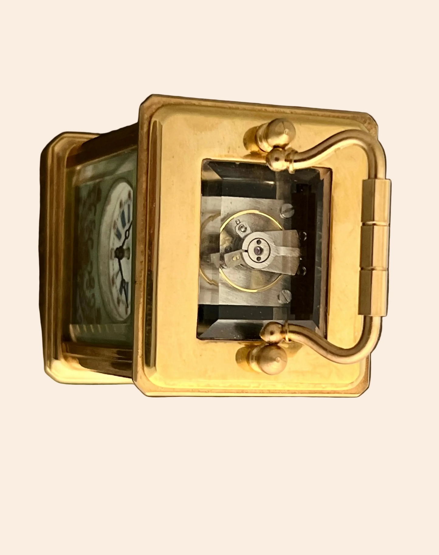 Beautiful Rare Porcelain Inset Travel clock, 1950'