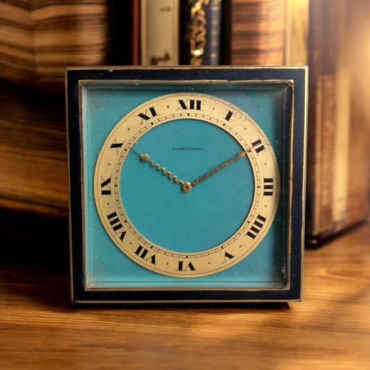 Longines Fine & Rare Pendulette / Table Clock Tiffany Color Dial Beautiful Patina Unique Piece