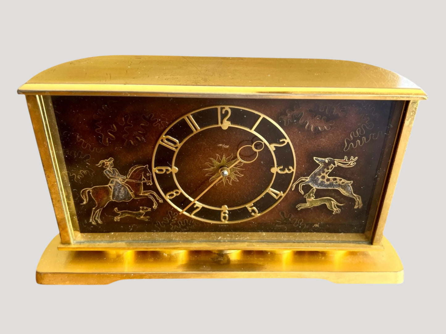 Imhof Swiss gilt brass desk clock 
