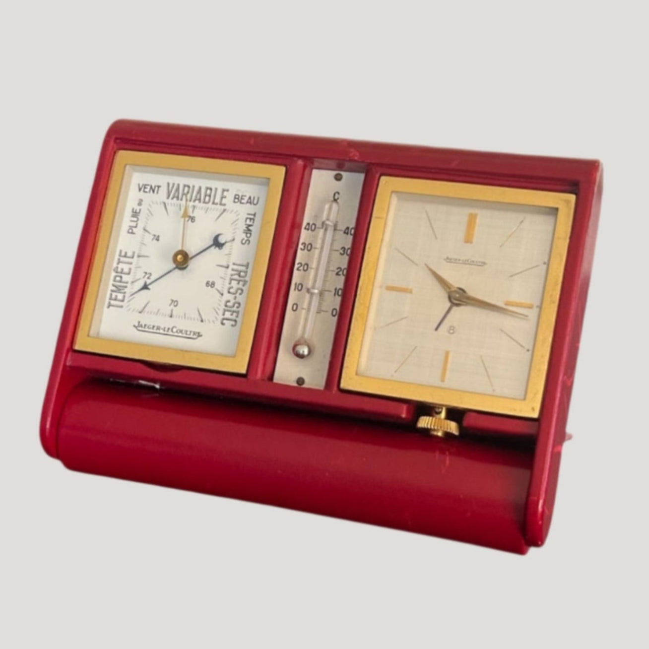 Jaeger-LeCoultre Ados Baromètre Pendulette / Desk Clock Art-Deco 8 Days Double Dial 1930 Rare Collector'