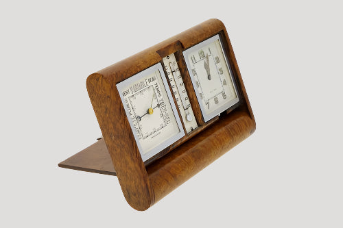 Jaeger-LeCoultre Ados Baromètre Pendulette / Desk Clock Art-Deco wooden 8 Days Double Dial 1930 Rare Collector'